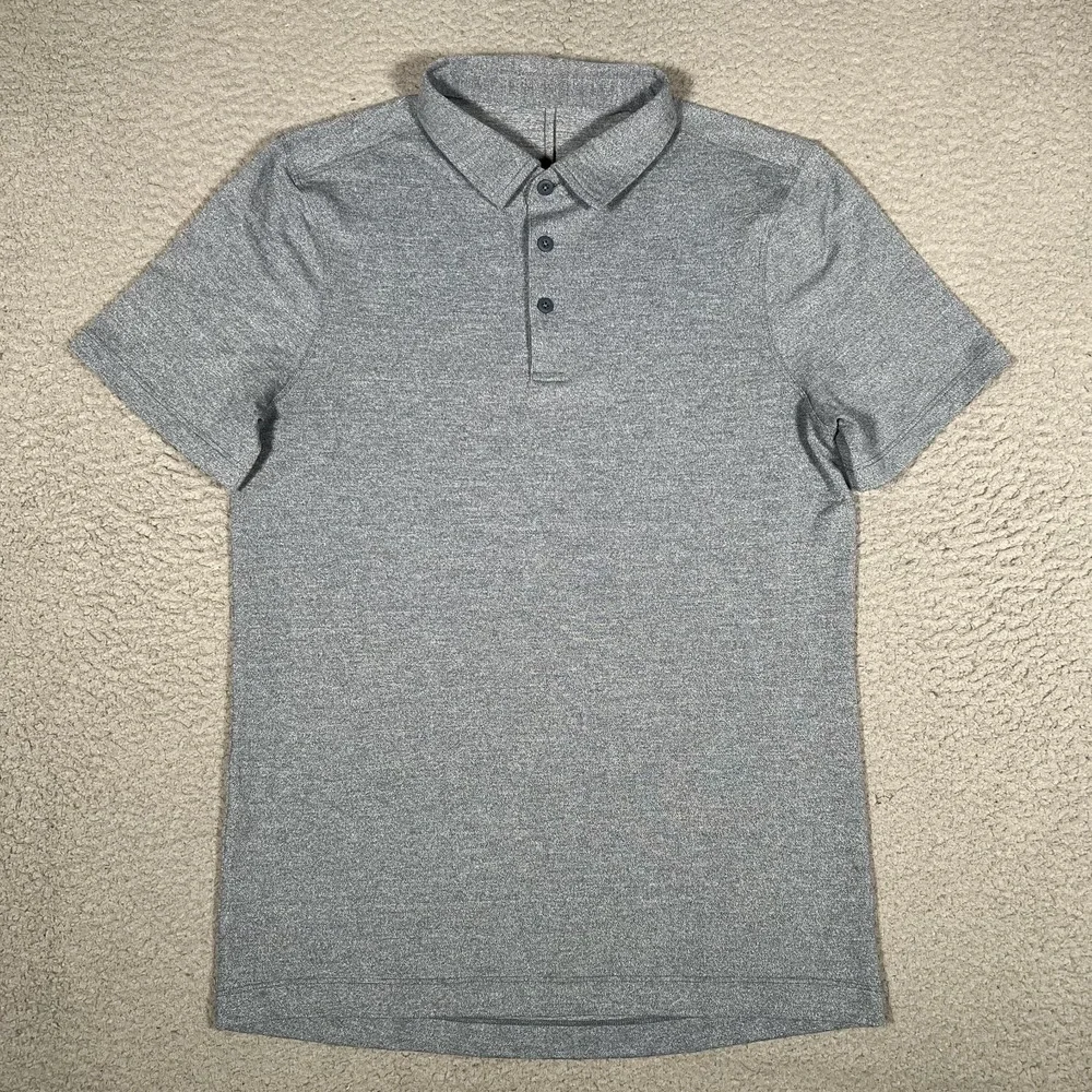 Lululemon Shirt Mens Small Blue Pique‎ Knit Golf Polo Casual Preppy Logo Stretch